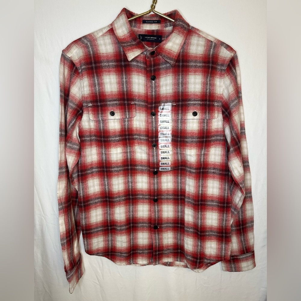 NWT Lucky Brand Shirt Men's Red Plaid Flannel L.S. Button Up Sz Small #598